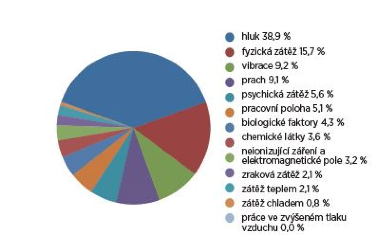 Podíl jednotlivých faktorů pracovních podmínek
na rizikové úrovni (k 31. 12. 2017)