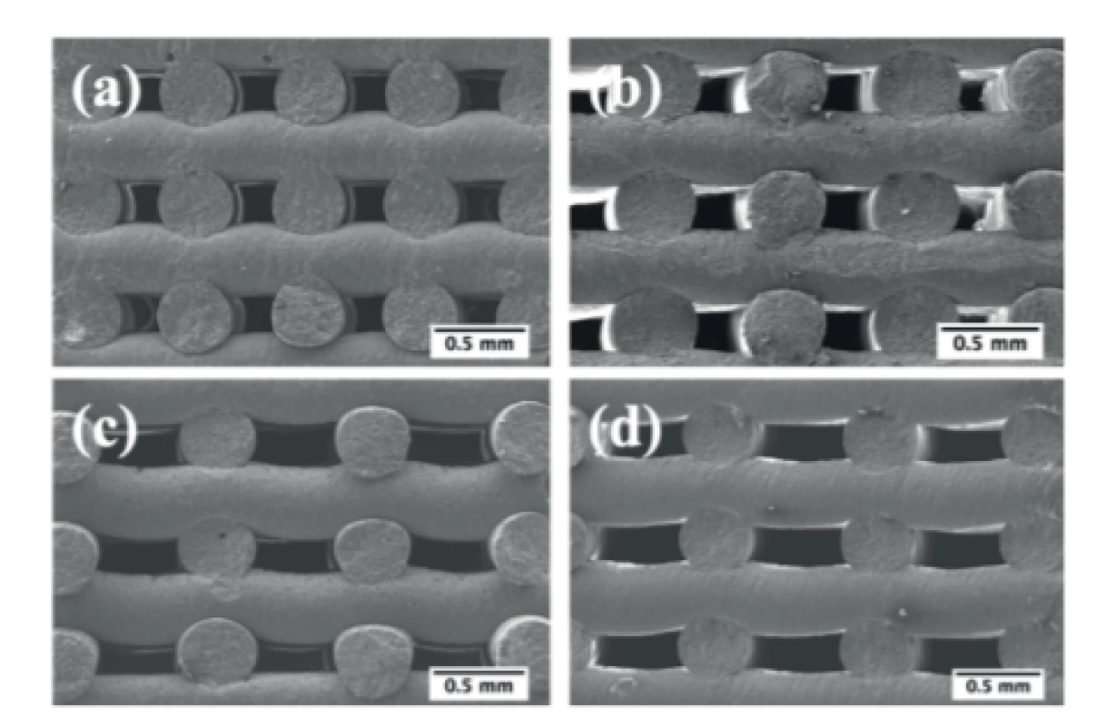 SEM micrographs of the internal microstructure with different pore sizes: (a) 250, (b) 300,
(c) 500 and (d) 600 m after sintering at 1100 °C.