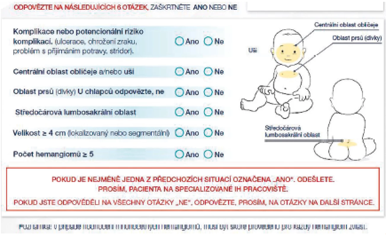 Schéma indikace do centra pro hemangiomy, str. 1.<br>
The indication scheme for the IH center investigation, p. 1.