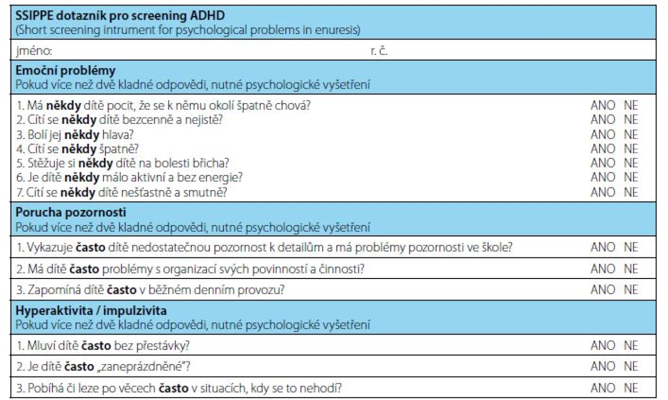 Česká verze SSIPPE dotazníku (14)<br>
Fig. 2. The Czech version of the SSIPPE questionnaire (14)