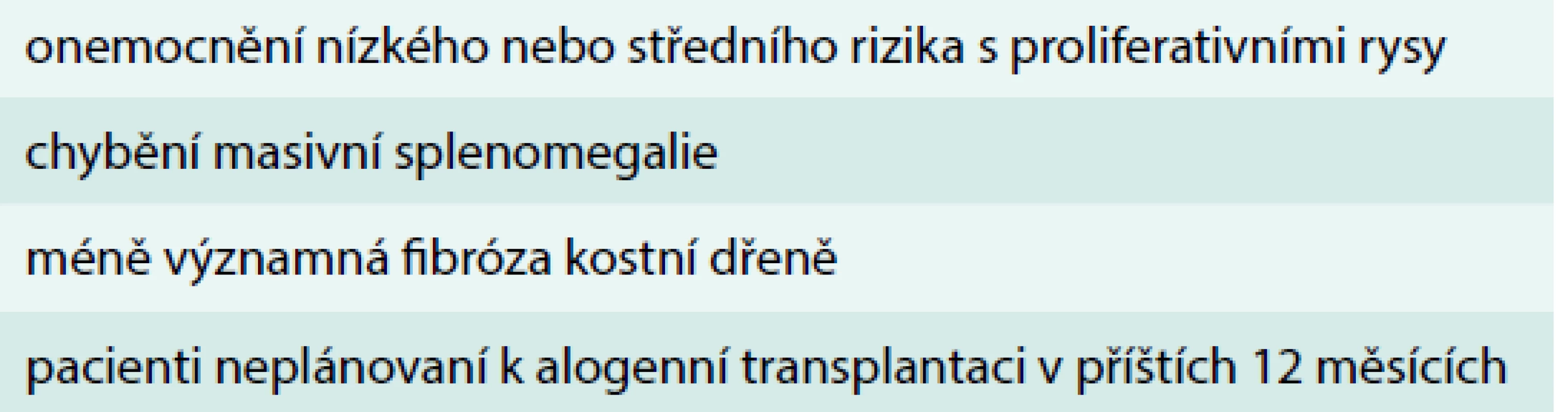 Možné indikace IFNα u pacientů s primární
myelofibrózou