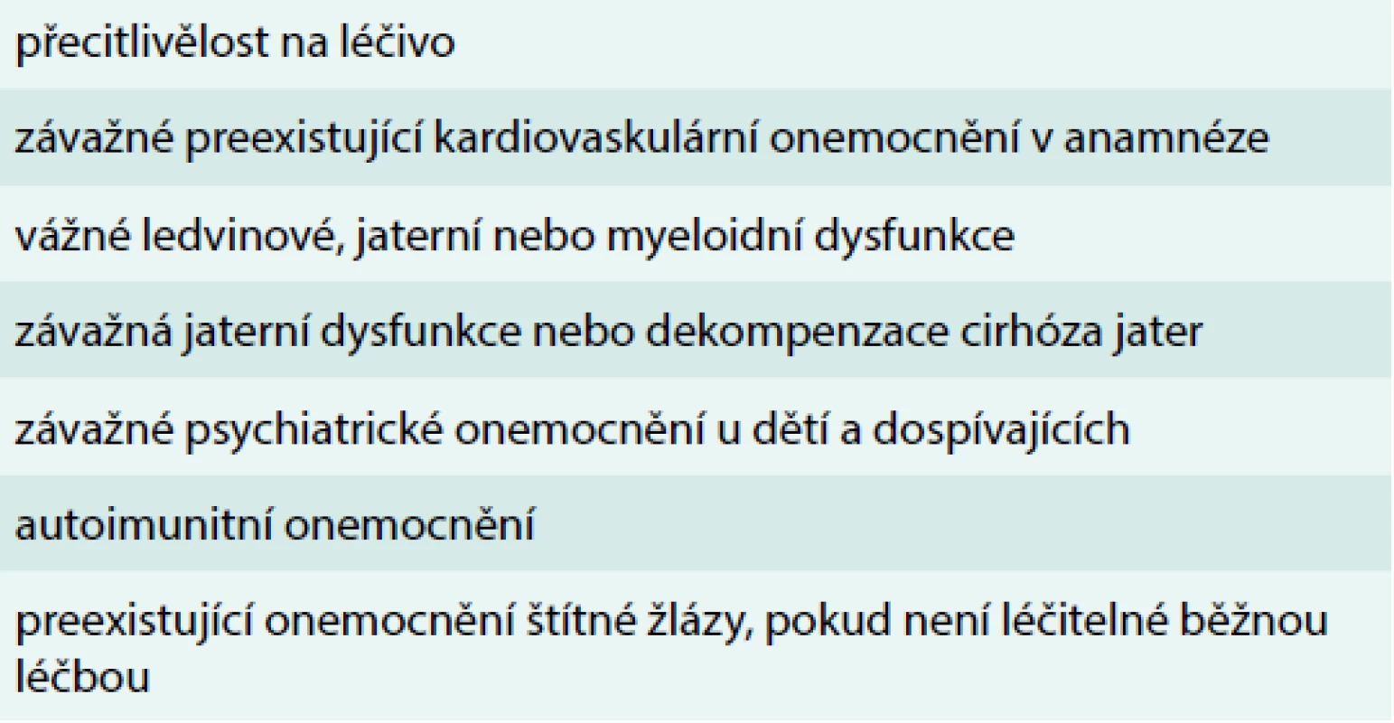 Kontraindikace pro podání interferonu α