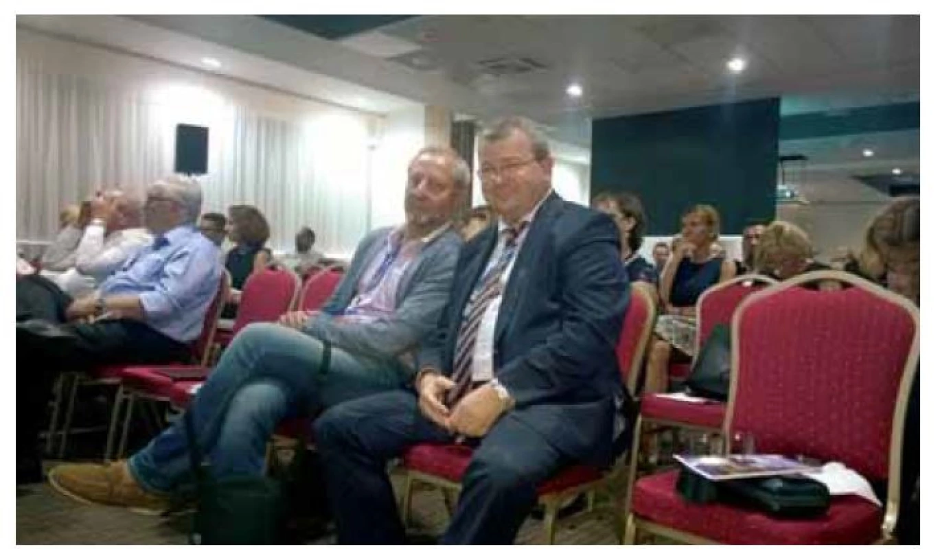Prof. Špičák s bývalým předsedou Slovenské gastroenterologické
společnosti Ľ. Jurgošem v roce 2016 na tradičním setkání gastroenterologů
v Bardejove.<br>
Fig. 5. Prof. Špičák with the former chairman of the Slovak Gastroenterological
Society Ľ. Jurgoš in 2016 at a traditional meeting of gastroenterologists
in Bardejov.