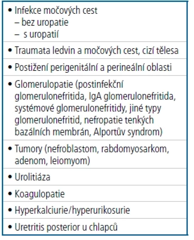  Možné příčiny makroskopické hematurie