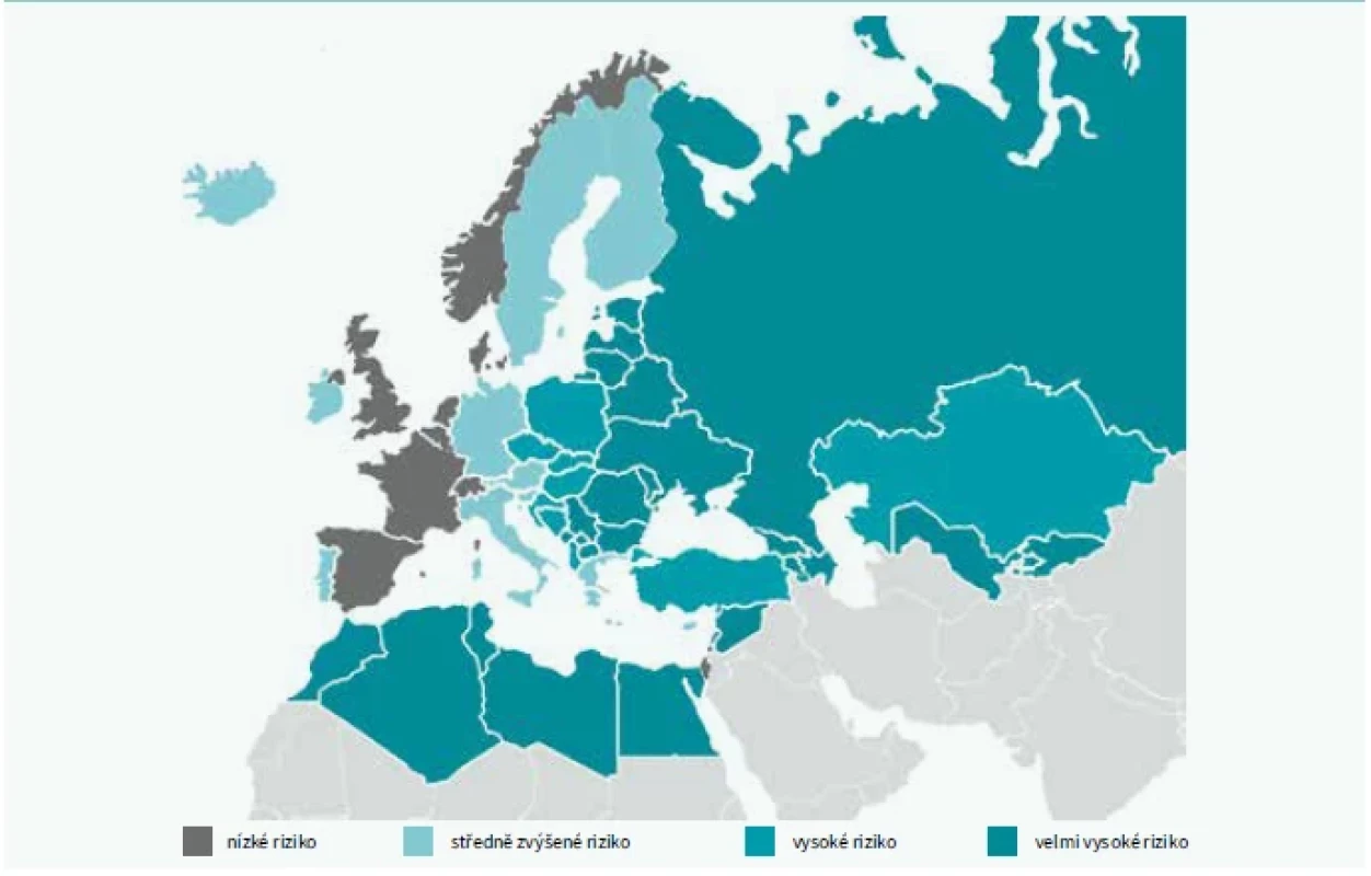 Rozdělení regionů podle míry KV-úmrtnosti